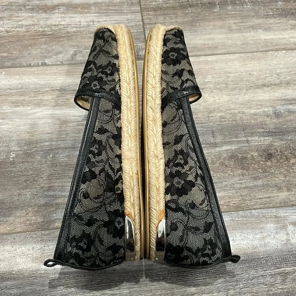 Stuart Weitzman Meshuga black lace espadrille flats